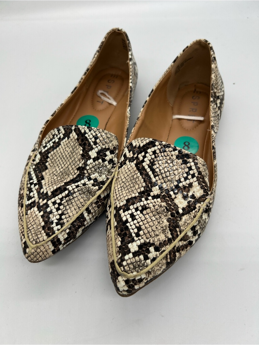 Esprit Women's Snake-Print Pointed Toe Flats in Beige and Brown